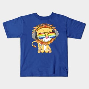 Cool Cartoon Cute Lion with sun glasses Kids T-Shirt